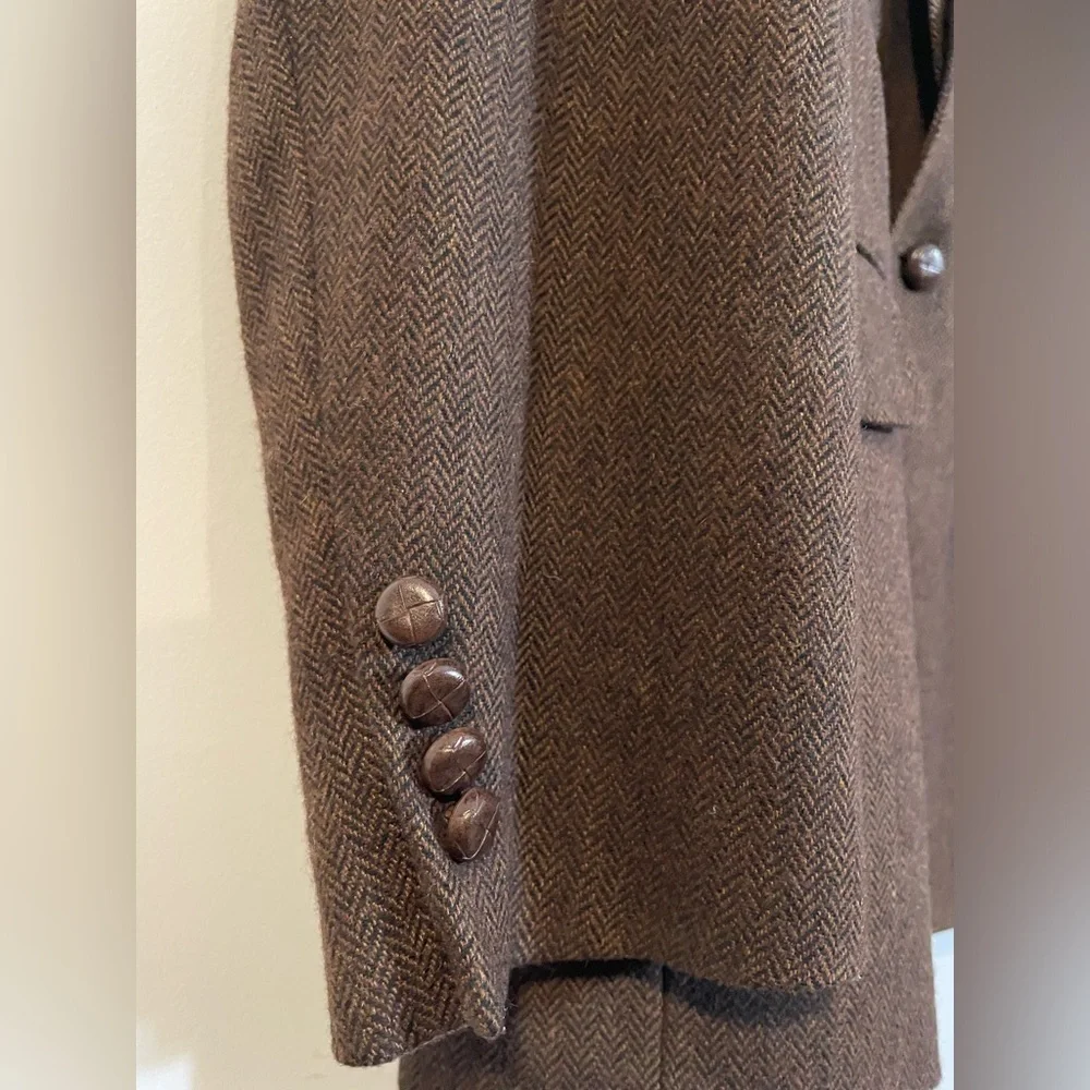 Lands End Wool Blend Brown Herringbone Suit Sport Coat Jacket Blazer Size 44R
